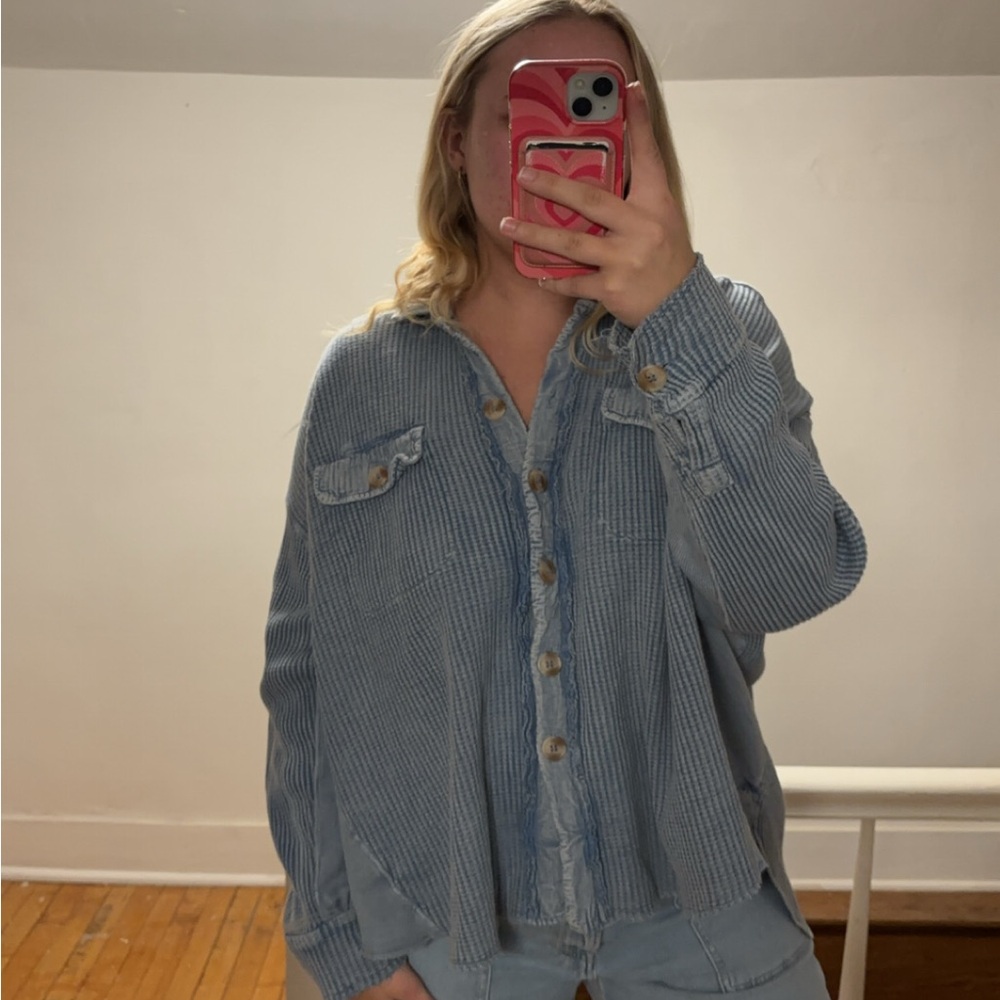 Blue Striped Button-Up Shirt